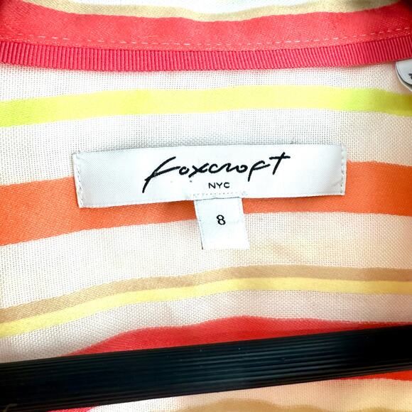 Foxcroft Sz 8 Neon Orange Tropical Beach Artsy Long Sleeve Formal Shirt Top - Picture 2 of 8
